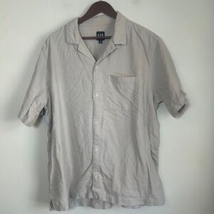 Gap Linen Blend Shirt Mens XL Tan Excellent Short Sleeve Camp Collar Button Down